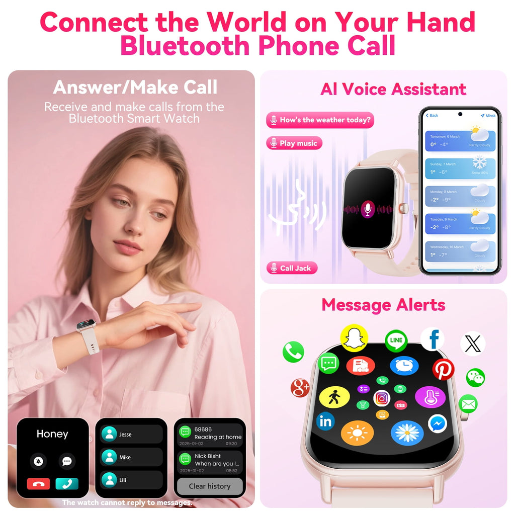 Smart Watch for Women Men, fits for Android and IPhone Devices, Fitness Tracker/pedometer, 1.85-inch smartwatch Gift, Answer/Make Calls/120 Sports Modes, IP68 Water-Resistant Fitness Watch (Pink)