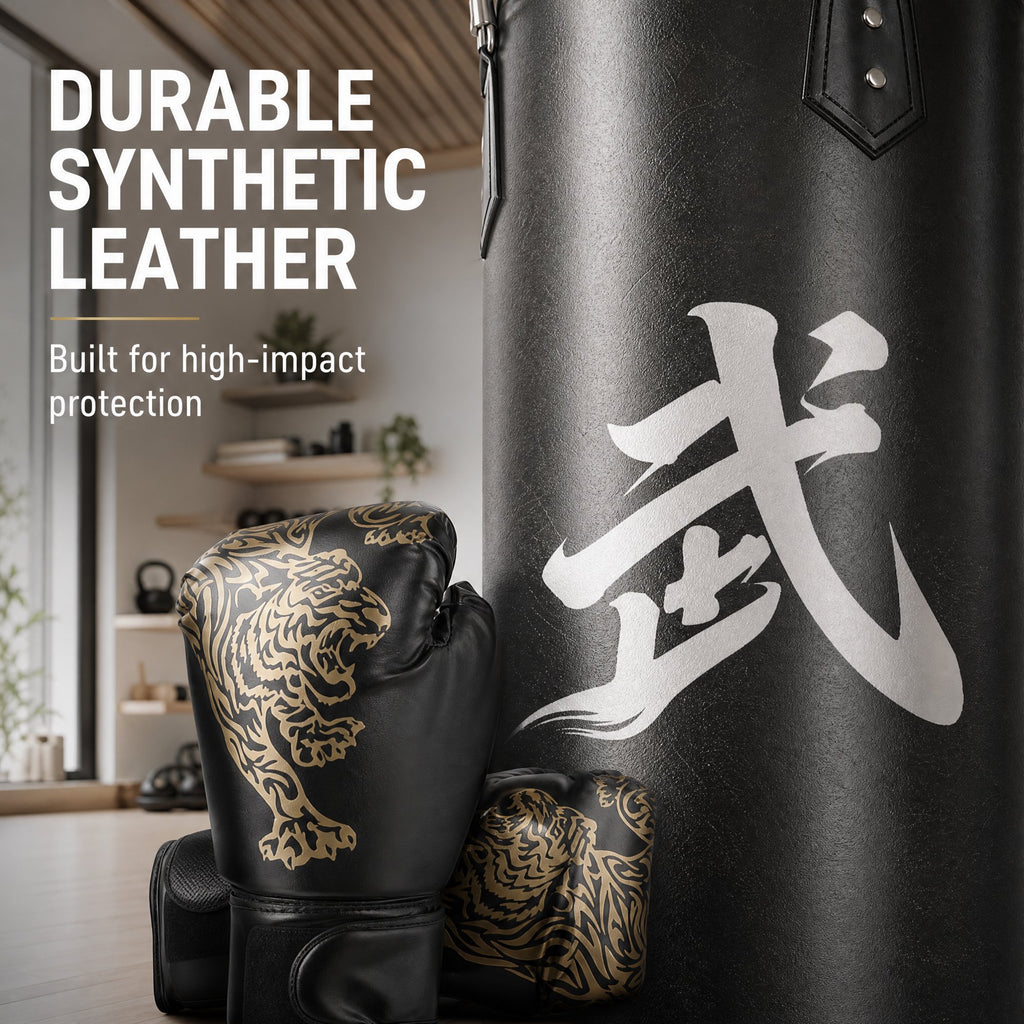 AMTPM Punching Bag for Adults, 4ft PU Leather Heavy Boxing Bag Set with 12oz Boxing Gloves, MMA Karate Kickboxing Boxing Home Gym Martial Art - Unfilled